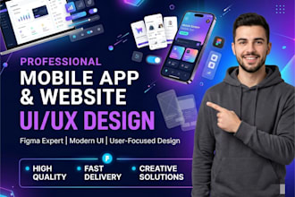 do figma app design, mobile app UI UX and website landing page design