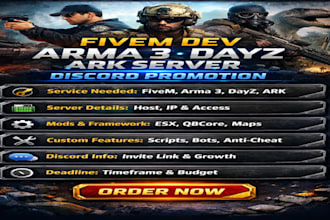 be fivem dev, discord server promotion, arma 3 server, dayz server, ark server