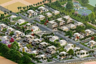 model 3d gated community,housing development,real estate design,site plan layout