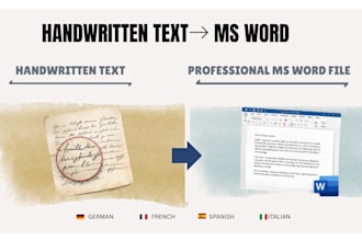 transcribe, translate handwritten german spanish french, italian, text to ms doc