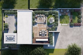 do realistic 3d landscape design, garden, backyard, and outdoor rendering
