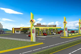 fuel 3d gasoline station,ev charging station,commercial plan design,petro render