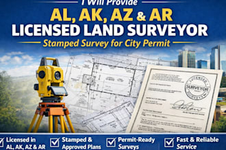 provide al, ak, az, ar licensed land surveyor stamped survey for city permit