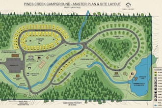 create rendering of plat map site plan, campground map, layout in autocad