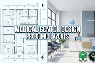design medical center floor plan, clinic layout and healthcare architecture blue