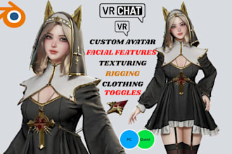 custom vrchat avatar 3d vr game character vtuber vrm 3d model facial features