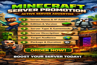 promote your gaming server minecraft, dayz, rust, fivem server discord promotion