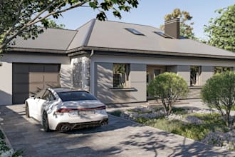 renovate 3d residential exterior, stucco house model, modern architecture render