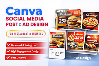 design restaurant social media posts and ads in canva