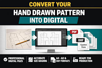 convert your hand drawn pattern into digital sewing pattern with grading