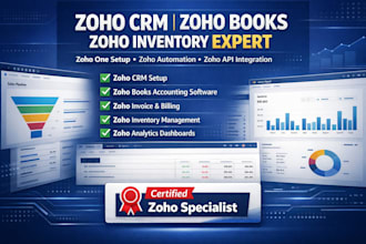 set up zoho CRM, zoho books  and zoho inventory with zoho one automation