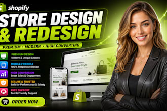 design shopify store, redesign shopify website, and dropshipping store