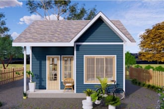 design 2d and 3d tiny, cabin, small house, cottage, cabana home