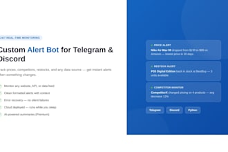 build a real time price and website monitoring bot for telegram and discord