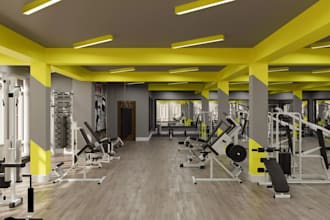 create 3d gym design, fitness center, wellness facility design, gym center