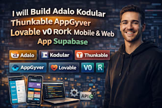 build adalo kodular thunkable appgyver lovable v0 rork mobile web app supabase