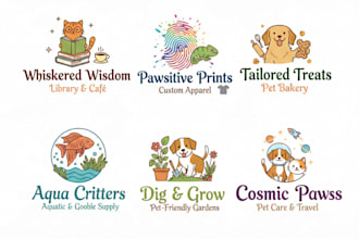 design awesome cute kick, shop, pets, animal logo design
