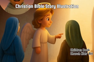 do theme christian bible story illustration children book church kids art design