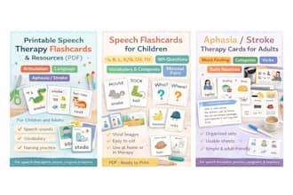 create printable speech therapy resources and flashcards