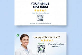 a professional review card with qr code for your business usually for dentists
