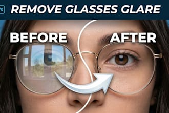 remove glare from glasses and retouch eyes naturally