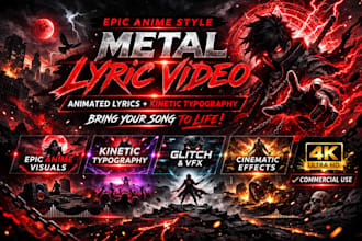 produce  an epic animated metal lyric video with anime style  kinetic typography