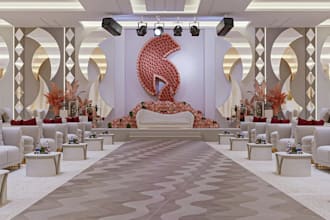 render event center hall,interior 3d layout,wedding venue, realistic cgi visuals