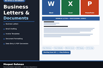 write business letters and format ms office documents