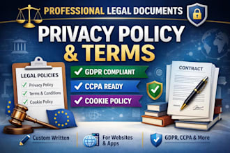 write professional privacy policy, terms and conditions, gdpr and cookies policy
