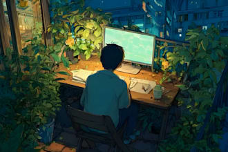 draw lofi cartoon illustration, lofi art, anime background album cover fairytail