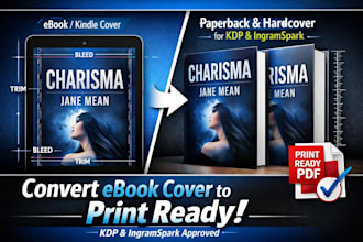 convert ebook cover, kindle cover to paperback or hardcover for KDP, ingramspark