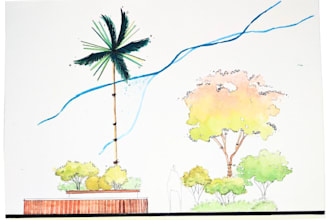 architectural vegetation painted watercolor