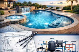 professional swimming pool, pool engineering drawings