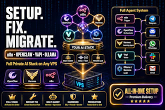 install fix migrate n8n openclaw multi agent vapi hermes ai agent ollama vps