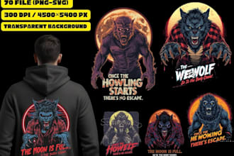 create unique t shirt werewolf horror logo