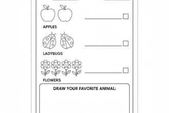 design kids worksheet, colour book annd activity workbook