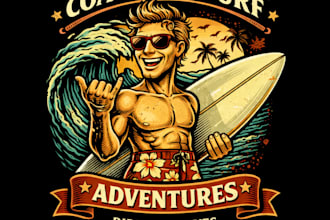 design high quality surfing vintage logo with t shirt design