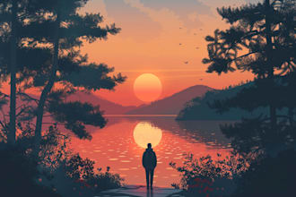 draw a flat vector landscape portrait illustration