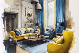 sketch design your interior room in my watercolor style