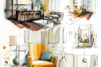 do watercolor style architectural or interior illustration
