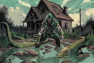 create high detailed illustration in distressed comic style