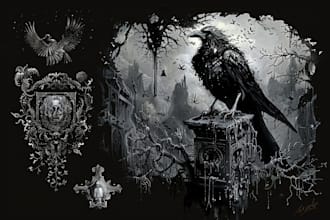 create dark art, metal, gothic illustration