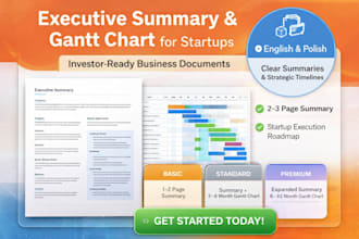 write executive summary and gantt chart for business plan for startup