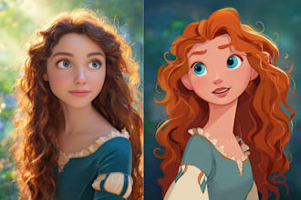 making a disney cartoon portrait art for you