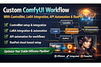 create comfyui workflow with controlnet , lora , api automation set up runpod