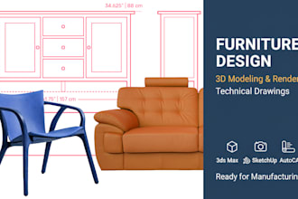 design 3d furniture models, rendering, and technical drawing