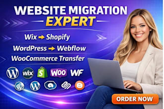 migrate wordpress wix woocommerce webflow to shopify website