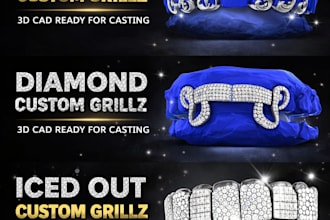 design custom hip hop diamond grillz 3d cad ready for casting