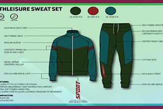 create fashion tech packs technical drwaing for streetware sport active ware