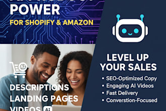 do shopify amazon ai product description writing landing page product ai videos